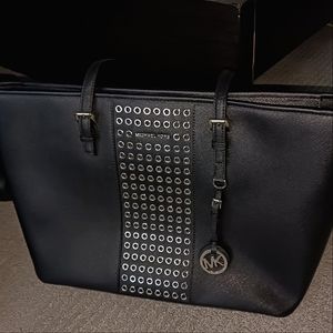 Michael Kors XL Travel Laptop electronic Tote Leather Gourmand Eyelet jetset bag